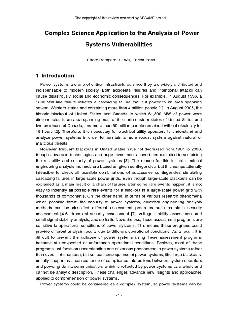 Complex Science Application To The Analysis of Power Systems ...