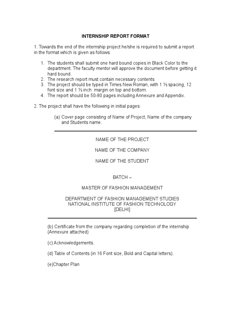 Internship Report Format | PDF