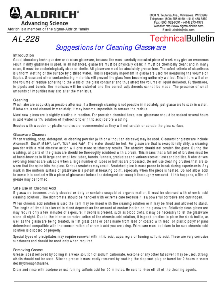 Cleaning Glassware Sigma Aldrich PDF PDF Sterilization