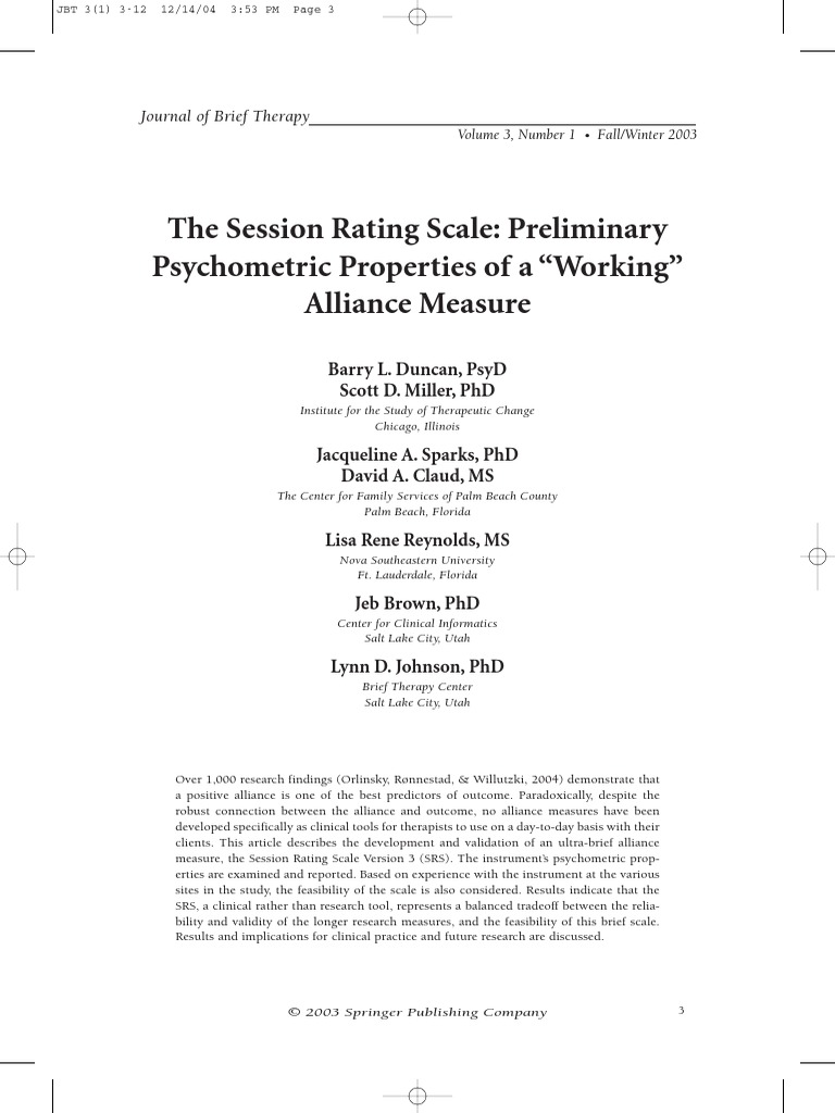 The Session Rating Scale PDF | PDF | Psychotherapy | Clinical Psychology