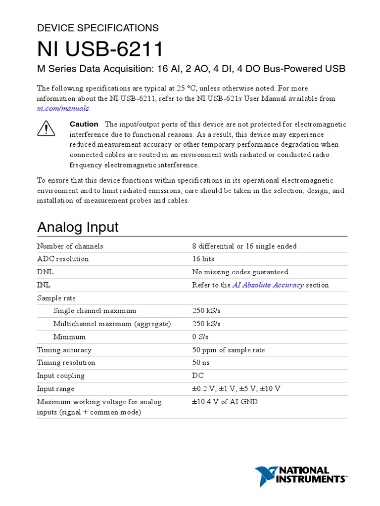 NI USB6211 Device Manuel Compatibility Usb