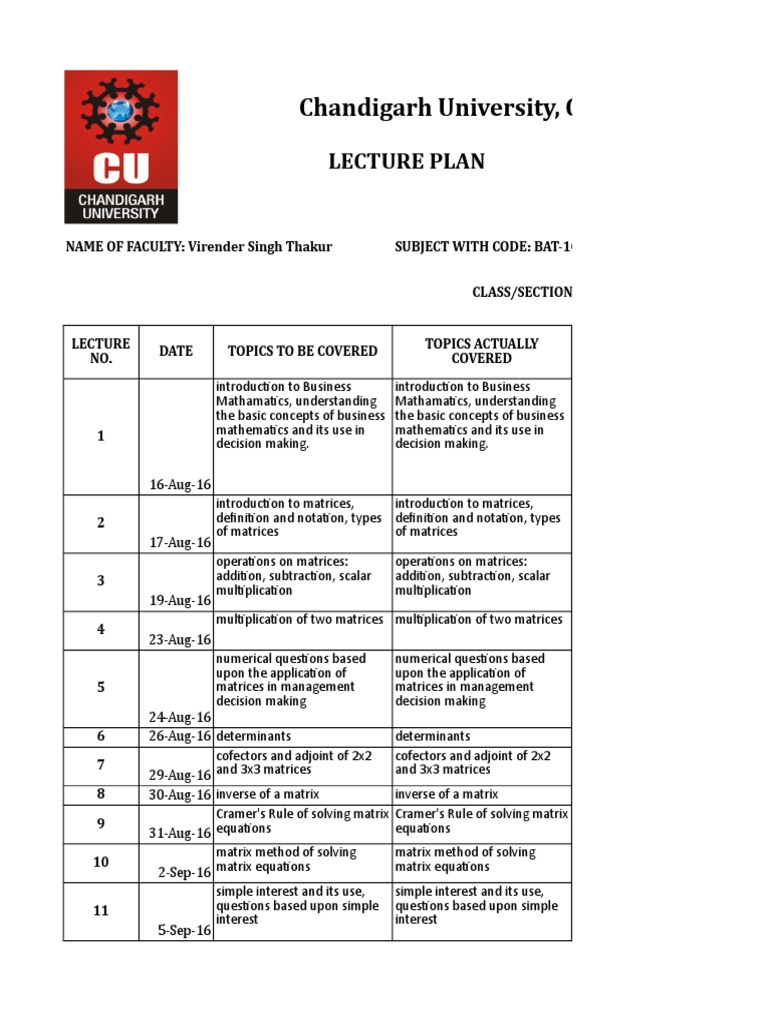 lecture_plan_Format.xls | Matrix (Mathematics) | Expense
