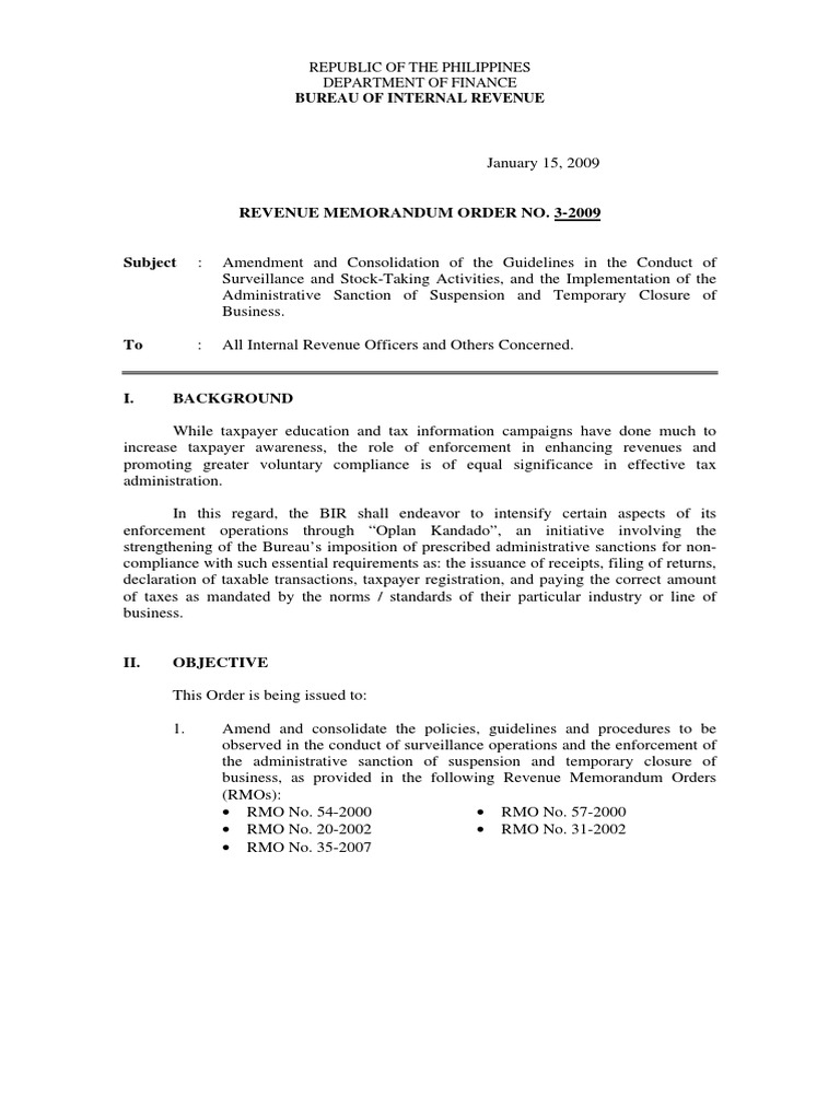 RMO No. 3-2009: Surveillance Guidelines | PDF