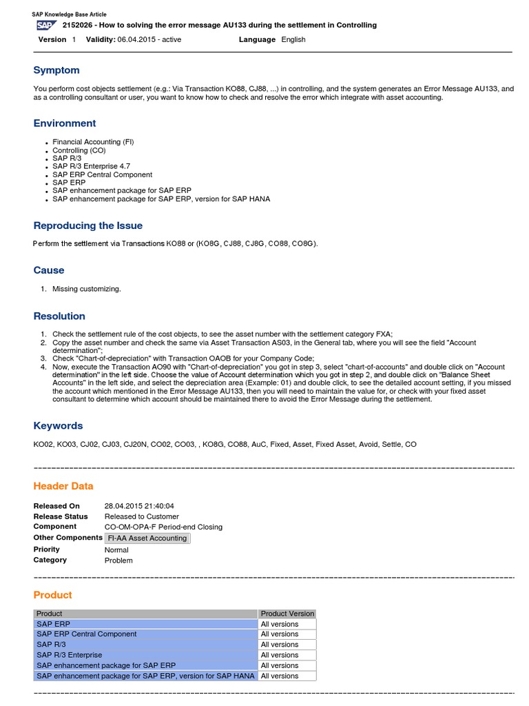 How To Solving The Error Message AU133 During The Settlement in