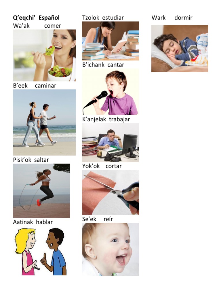 10 Verbos en Q'eqchi Con Imagenes PDF