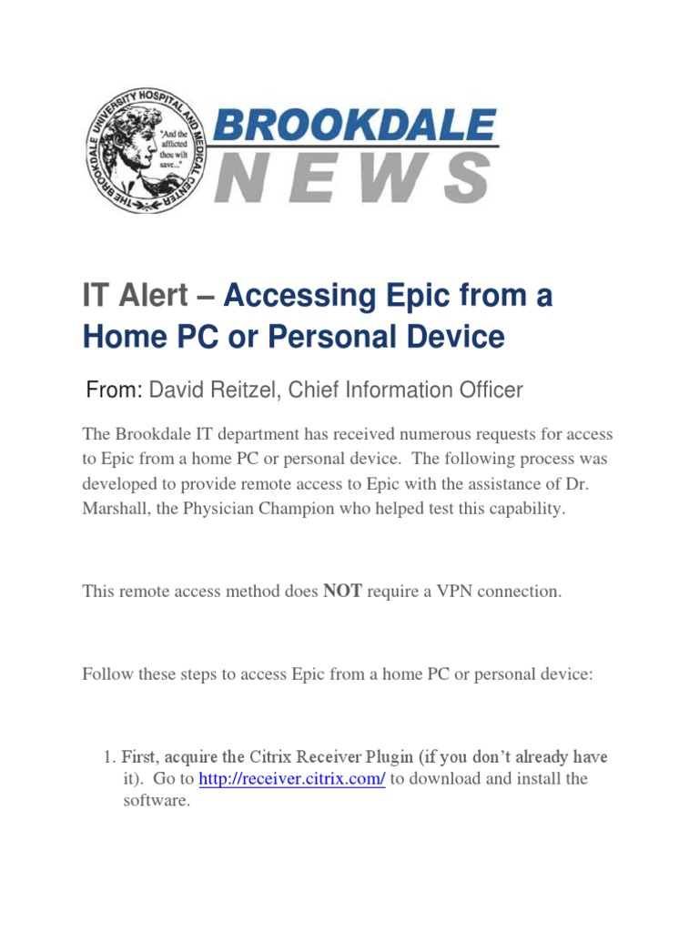 Remote Epic Access Instructions | PDF | Email | Login