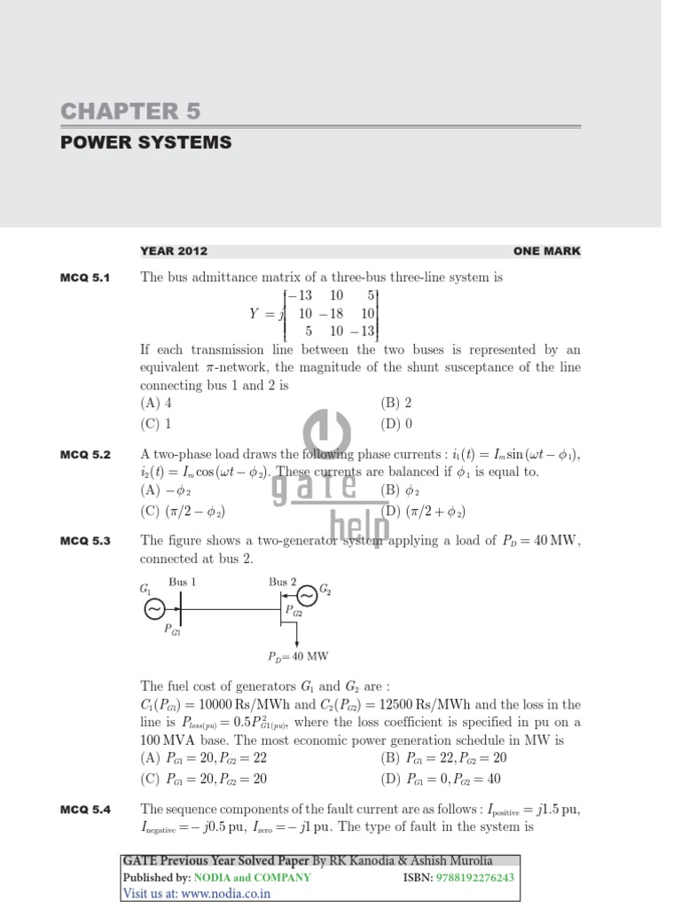 Power Systems MCQ PDF PDF
