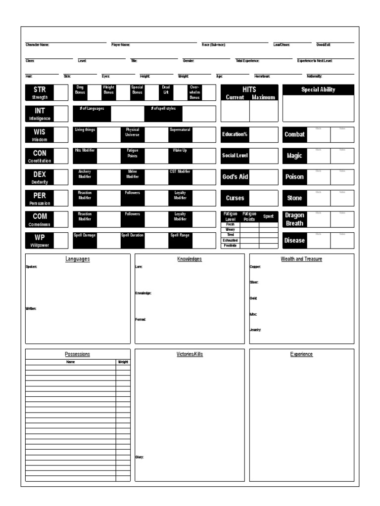 RPG Character Stats Template | PDF | Role Playing Games | Leisure