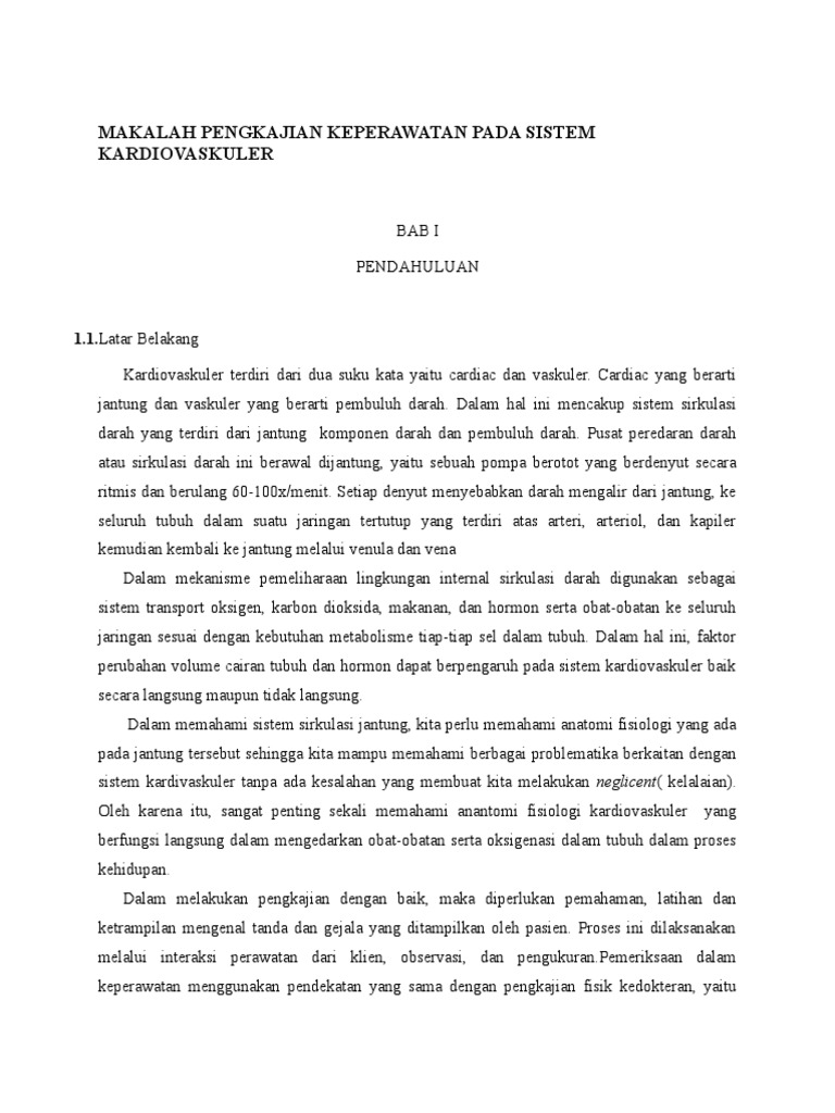 Makalah Pengkajian Keperawatan Pada Sistem Kardiovaskuler