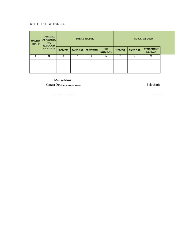 Format Buku Agenda Surat