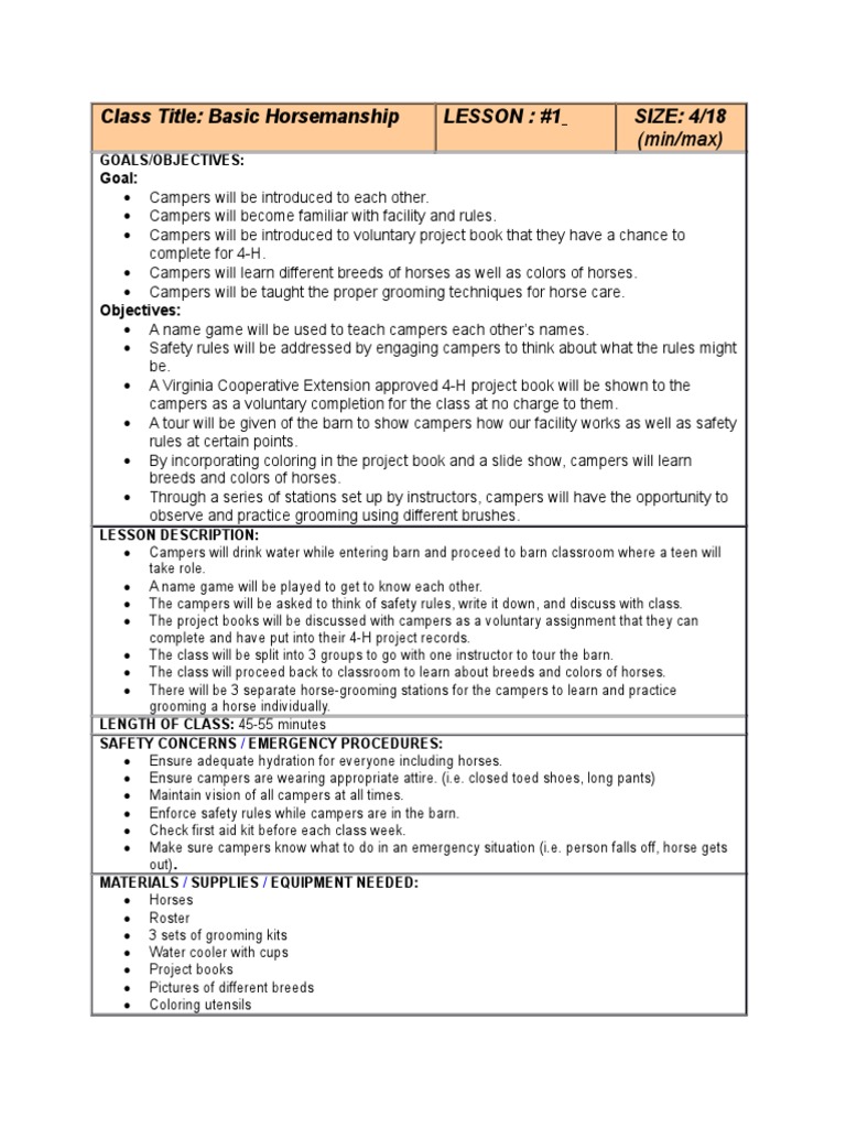 horsemanship lesson plan Equestrianism Horses