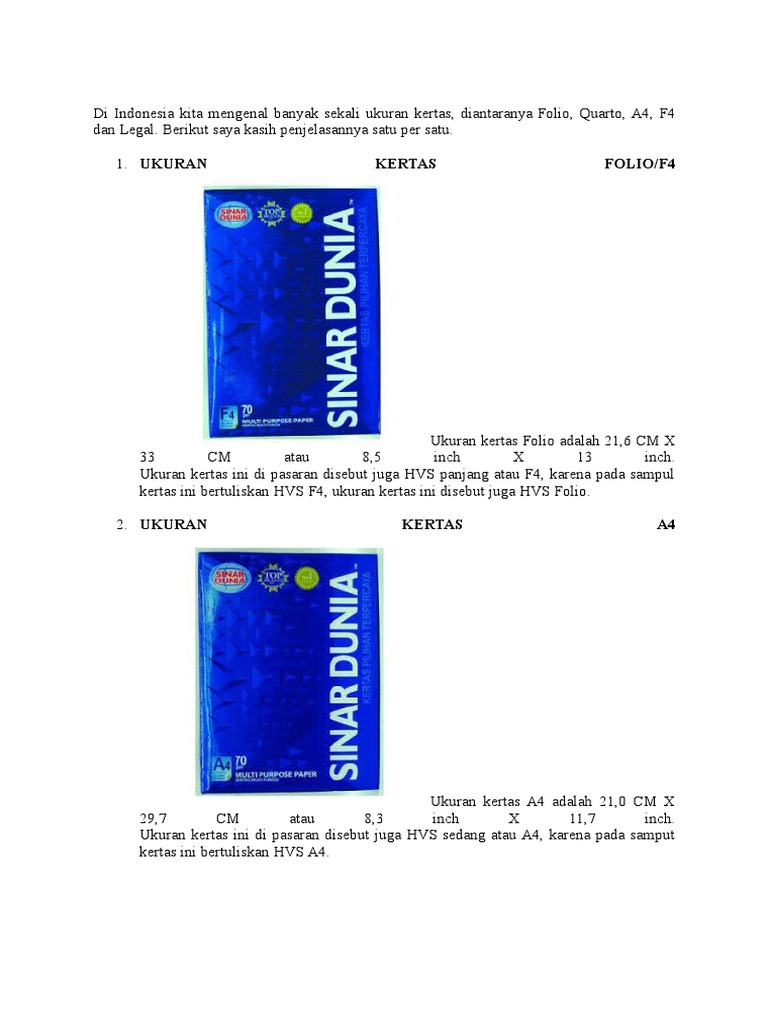 Ukuran Kertas F4 Legal Atau Letter  Berbagai Ukuran