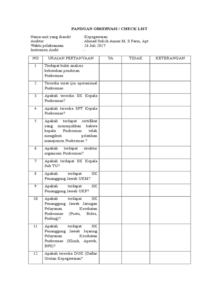 Instrumen Audit Internal