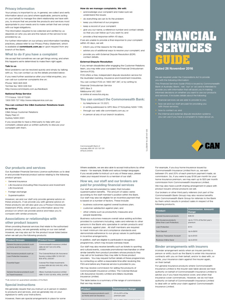 Commonwealth Bank Financial Services Guide | PDF | Life Insurance ...