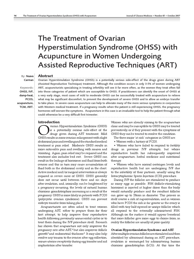 The Treatment of Ovarian Hyperstimulation Syndrome (OHSS) With ...