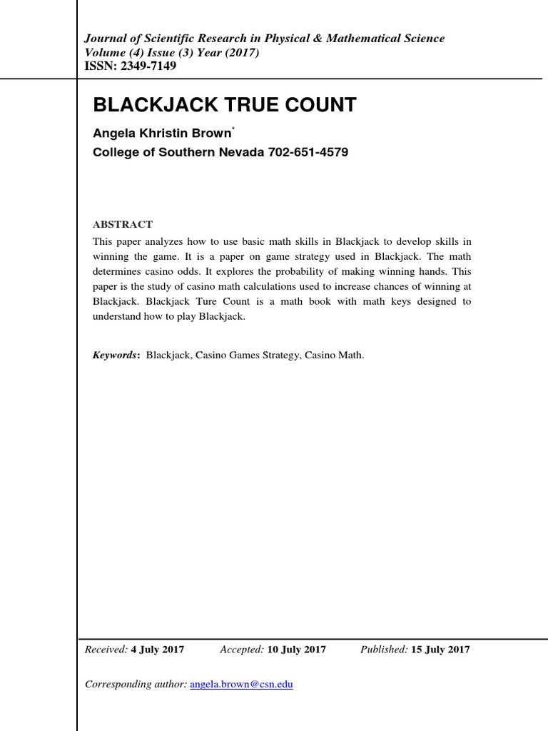 Blackjack True Count PDF Card Counting Games Of Mental Skill