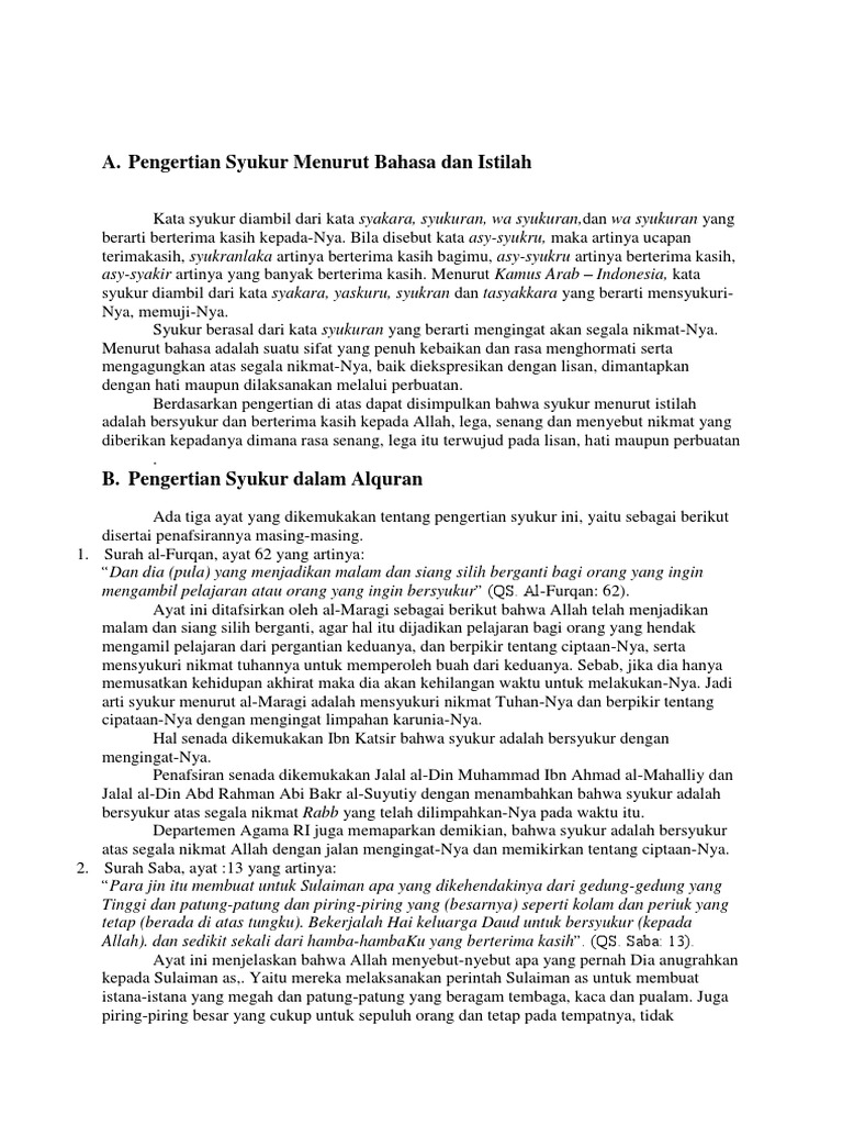 Pengertian Syukur Menurut Bahasa Dan Istilah