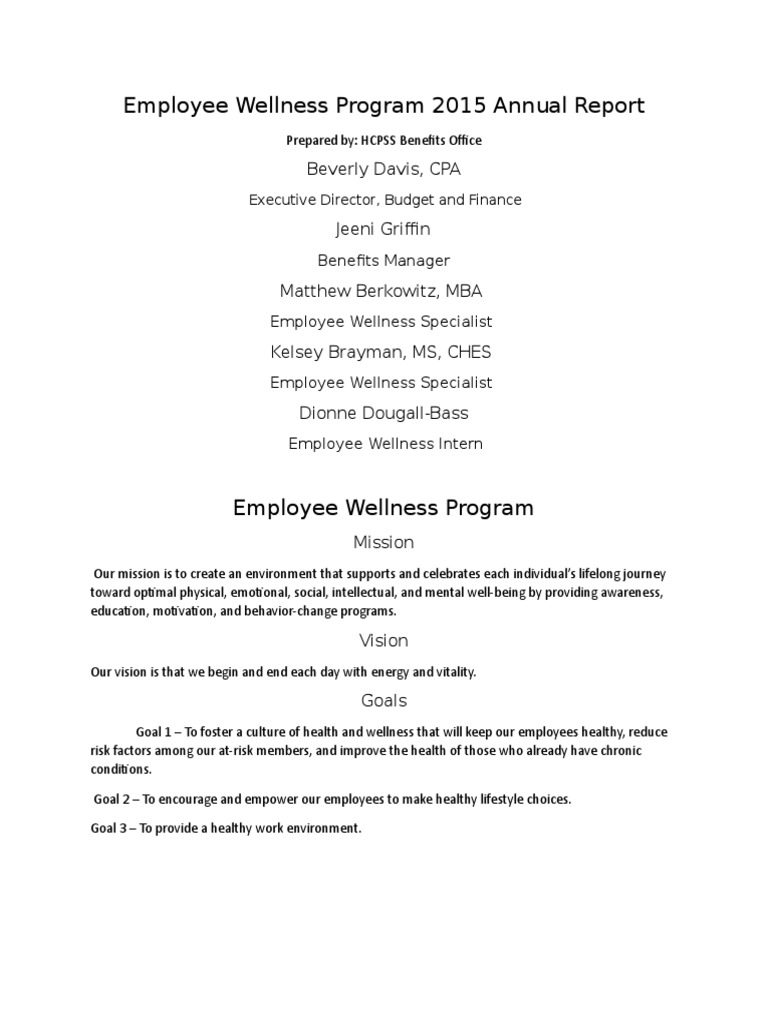 Employee Wellness Program 2015 Annual Report | PDF | Obesity | Illness