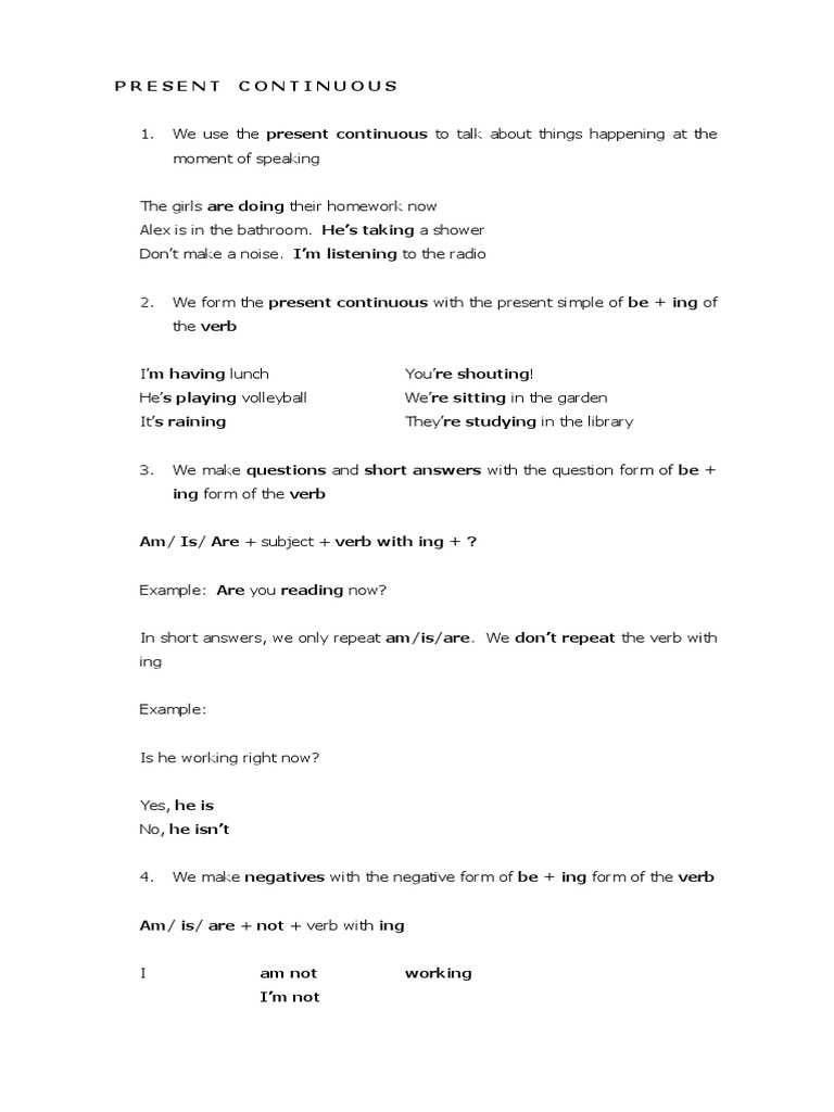 Present Continuous | PDF | Plural | Verb