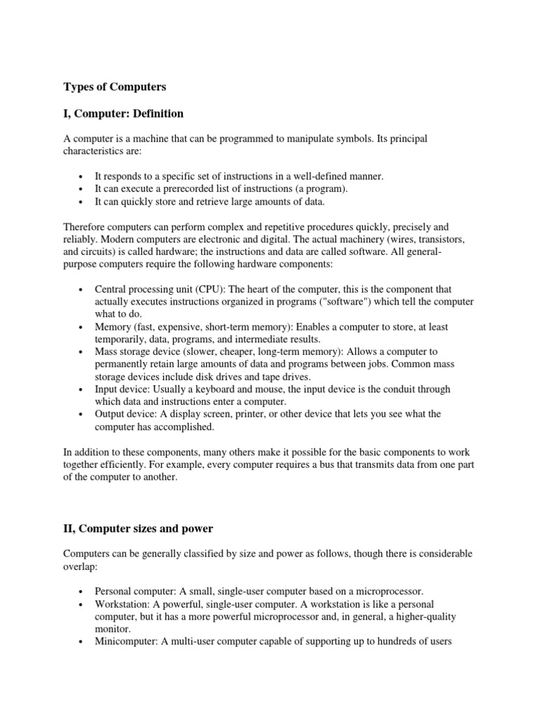 Types of Computers I, Computer Definition PDF Workstation Laptop