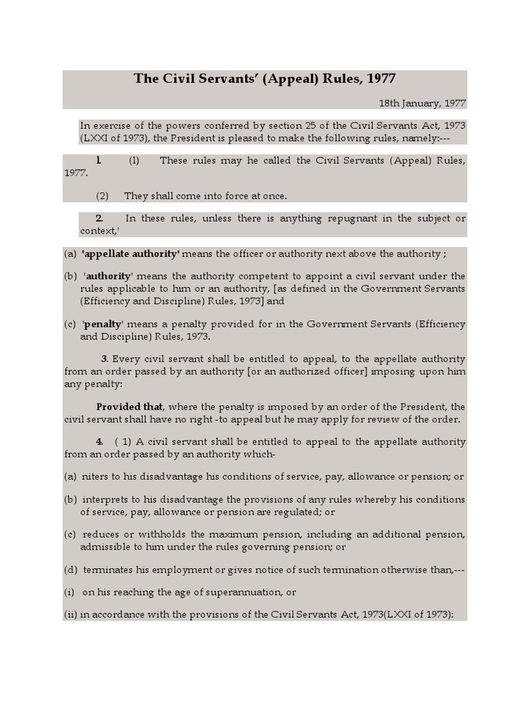 The Civil Servants Appeal Rule 1977 PDF Appeal Pension