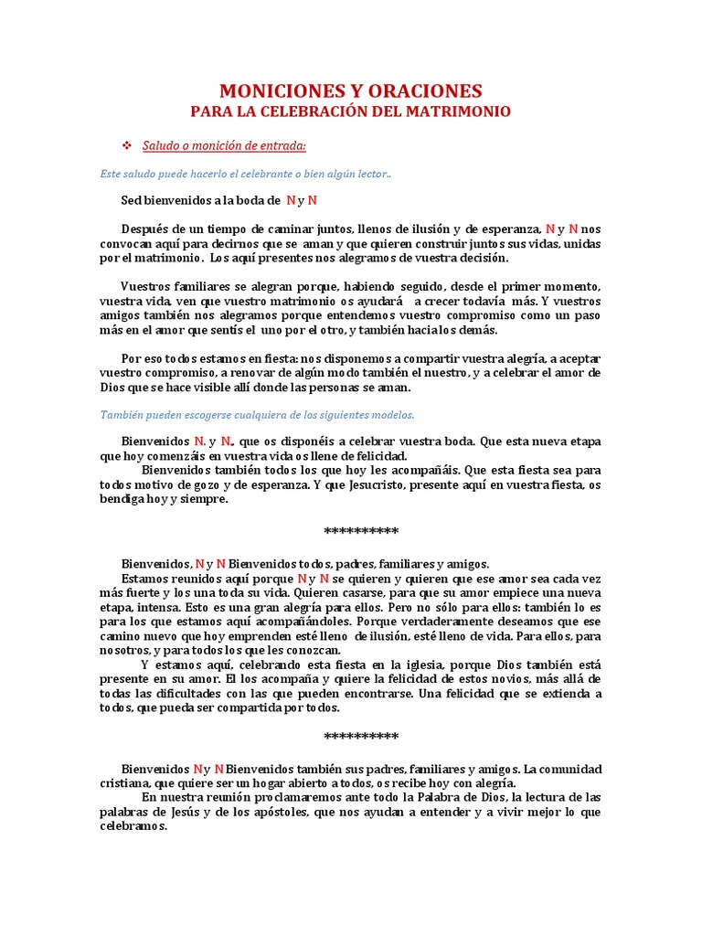 Moniciones y Oraciones para Bodas Católicas | PDF | Bendición | Amor, image size:768x1024