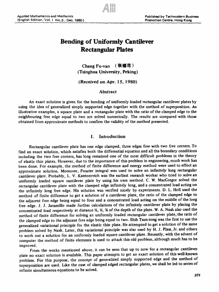 Bending of Uniformly Cantilever Rectangular Plates PDF | PDF ...
