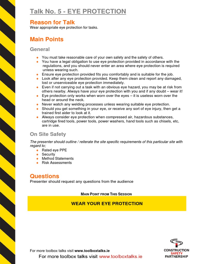 Toolbox Talk 5 Eye Protection PDF
