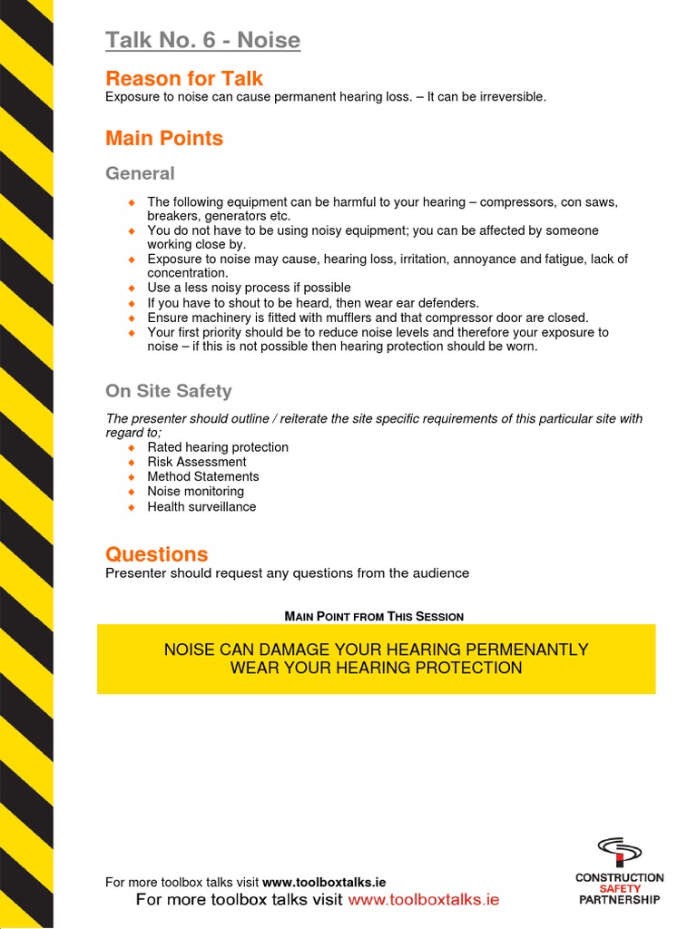 Toolbox Talk 6 Noise