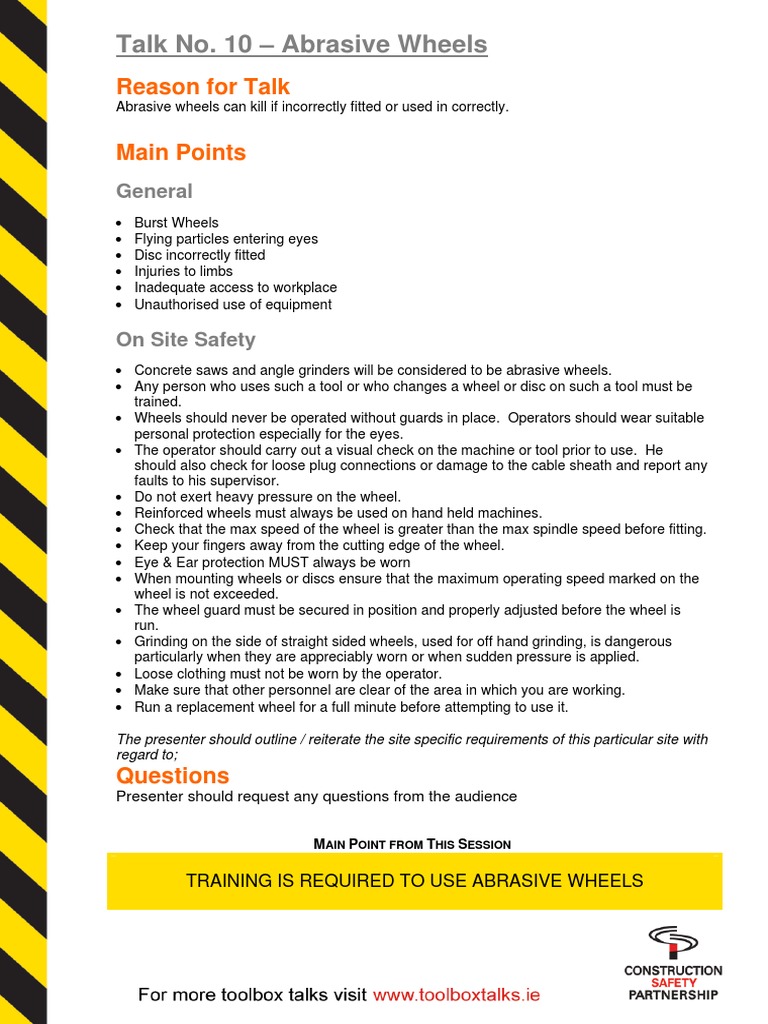 Toolbox Talk 10 Abrasive Wheels Abrasive Grinding (Abrasive Cutting)