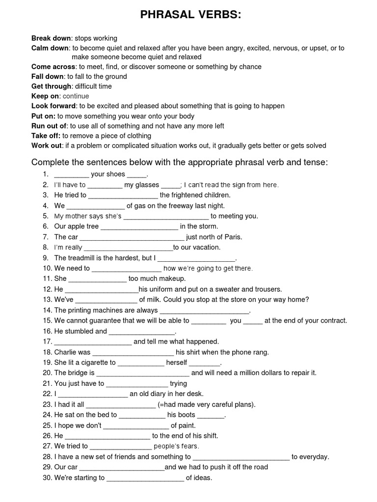 Phrasal Verbs Worksheet Templates Layouts 100150 | PDF