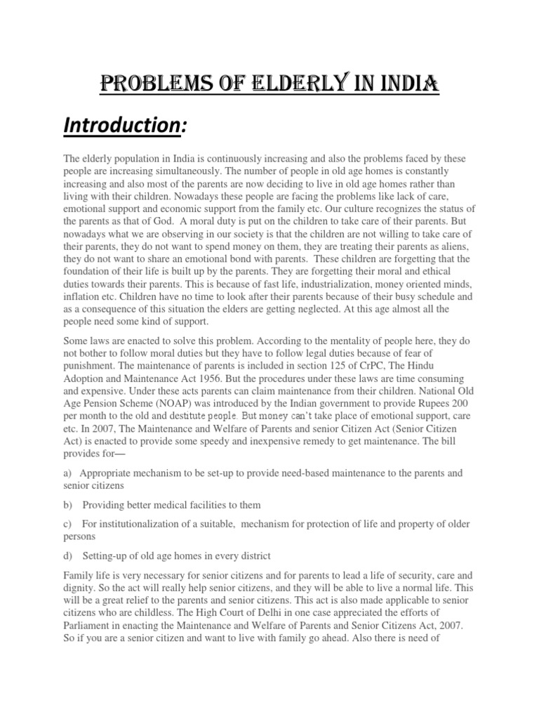 Problem of Elderly in India | PDF | Old Age | Social Institutions