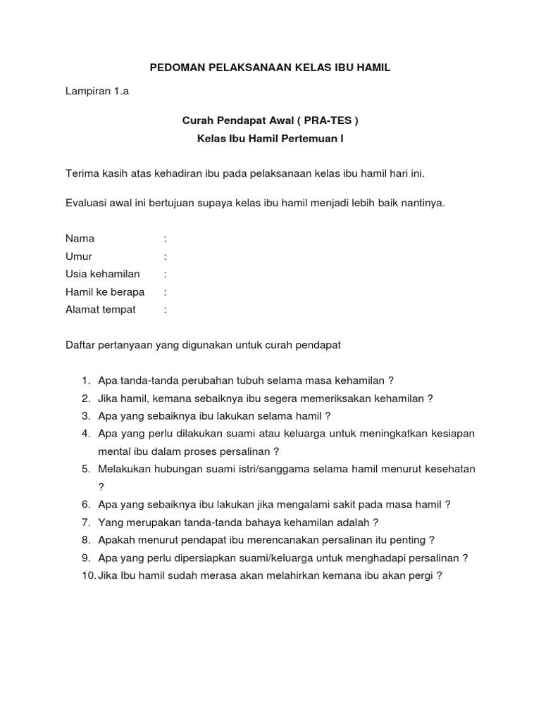 Pre Test Pedoman Pelaksanaan Kelas Ibu Hamil