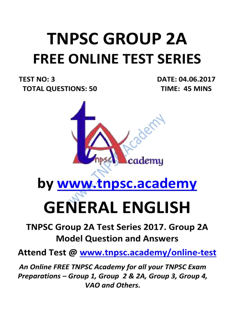 Group 2A Test Series - Test 03 - General English - Question & Answer ...