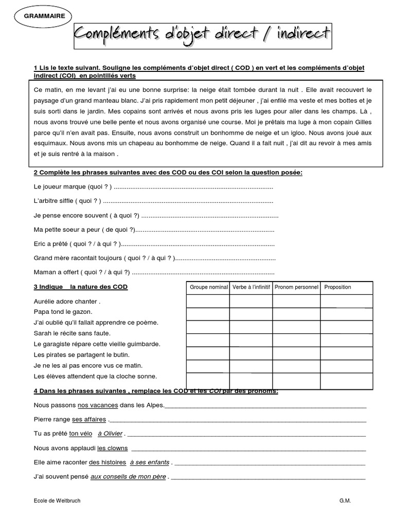 Les Pronoms Personnels Cod Et Coi Exercices Pdf Cod - Coi, Exercices PDF | PDF | Clause | Style (fiction)
