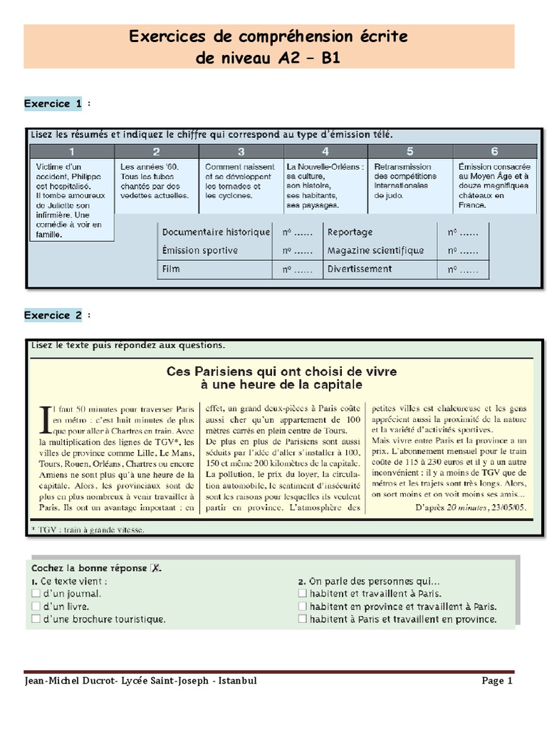 Test De Niveau Français B1 Pdf Avec Correction