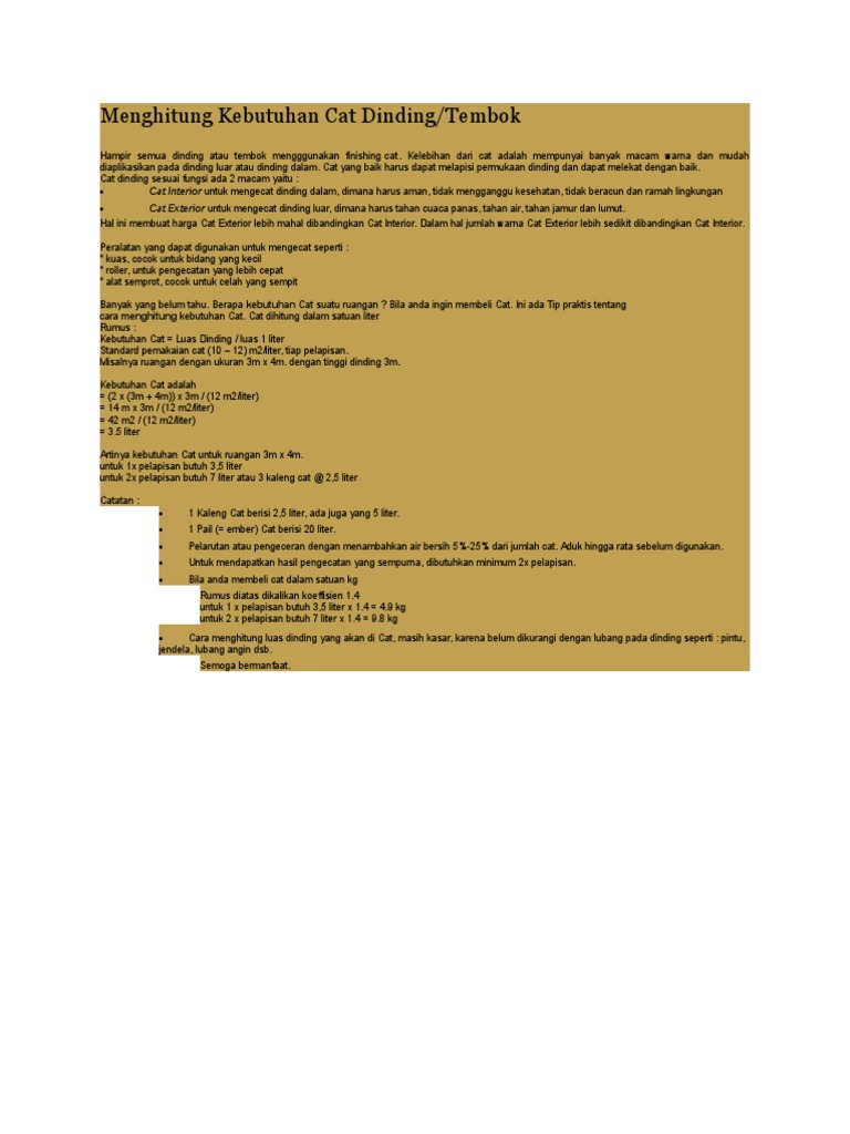 Cara Menghitung  Kebutuhan  Cat  Dinding  docx