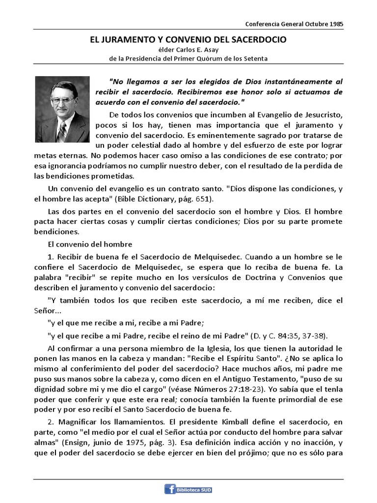 Juramento y Convenio Del Sacerdocio, Carlos E. Asay PDF Sacerdote