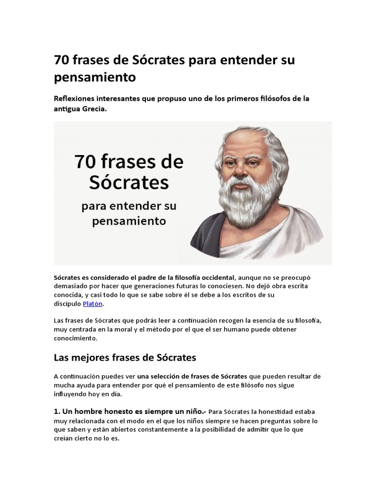 70 Frases de Sócrates para Entender Su Pensamiento | PDF | Sócrates |  Moralidad