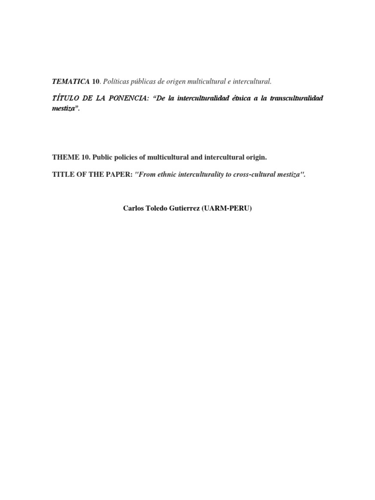 Carlos Toledo Uarm Peru De La Interculturalidad tnica A La