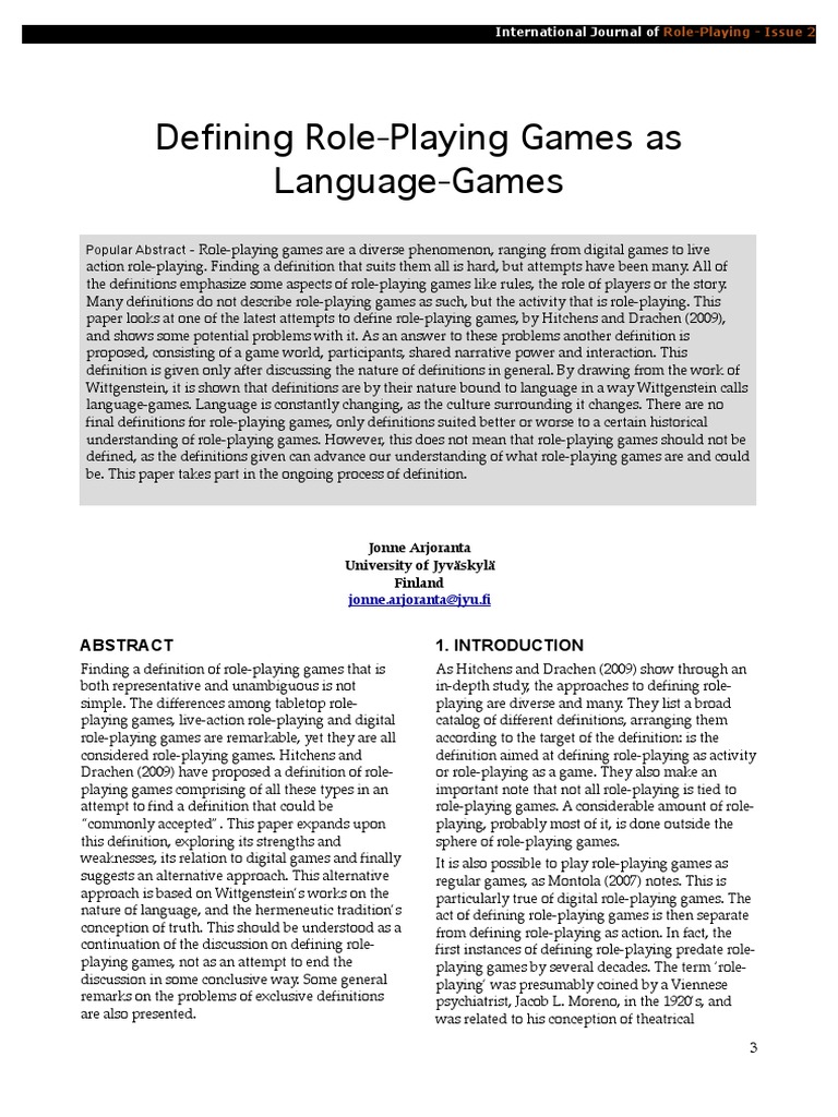 Roleplaying Games Language PDF Role Playing Games Definition