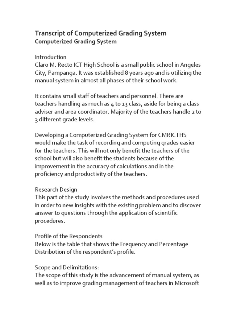 Transcript of Computerized Grading System | PDF | Questionnaire ...