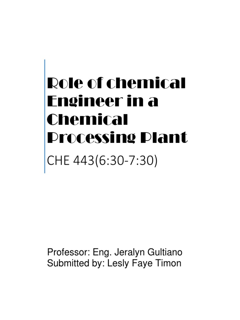 Role Of Chemical Engineer In Chemical Processing Pdf Chemical