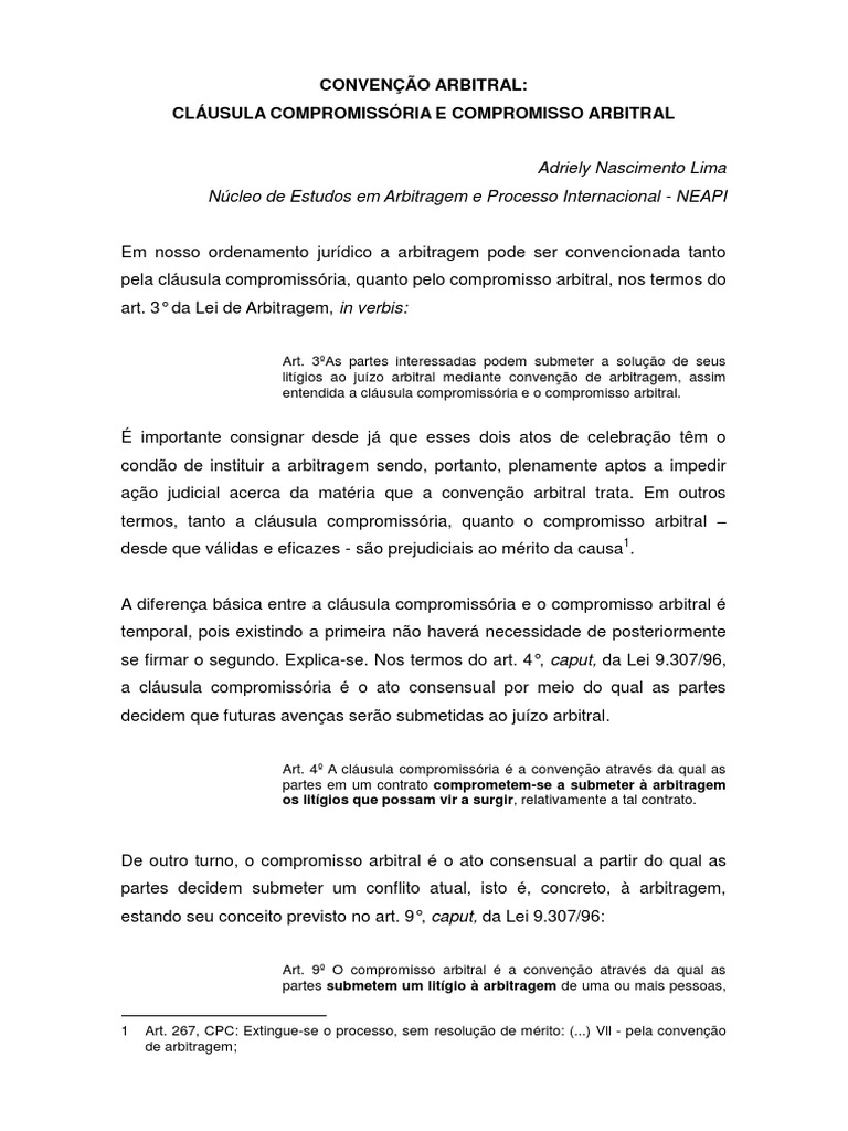 Cláusula Compromissória e Compromisso Arbitral | PDF | Cláusula ...