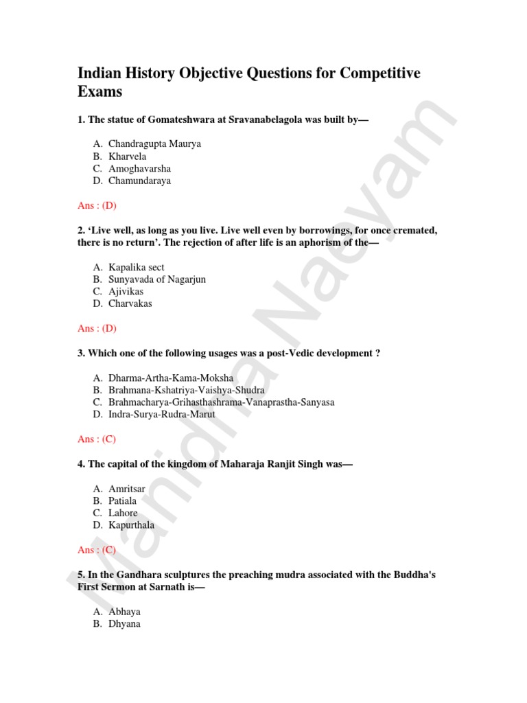 Indian History MCQs for Exams | PDF | Social Science