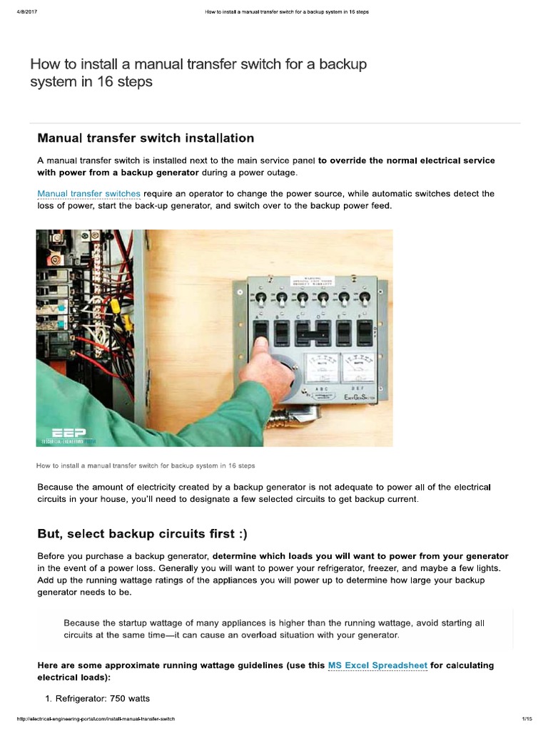 How to Install a Manual Transfer Switch for a Backup System in 16 Steps