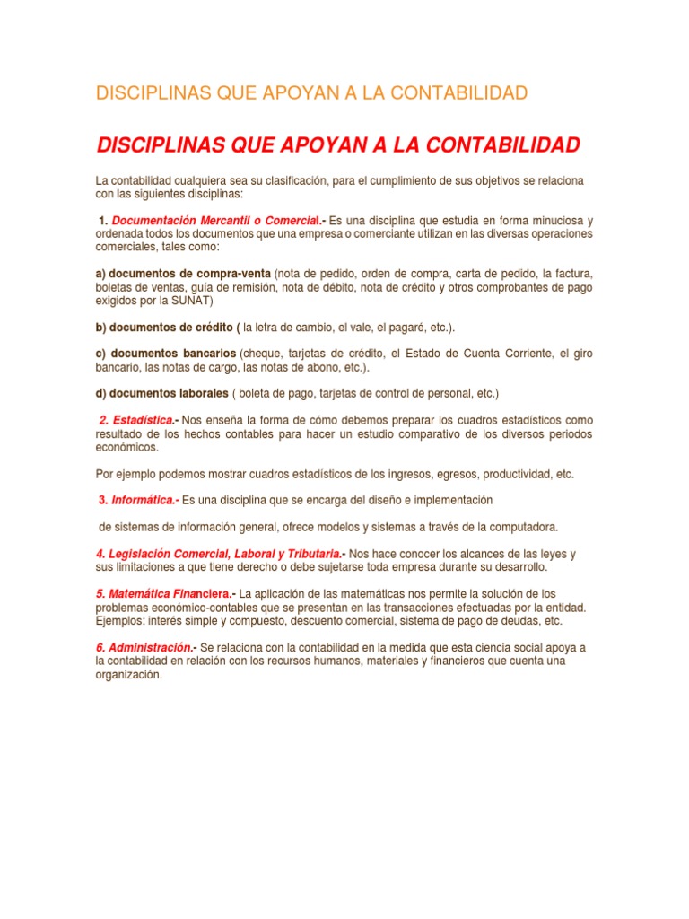 Disciplinas Que Apoyan A La Contabilidad