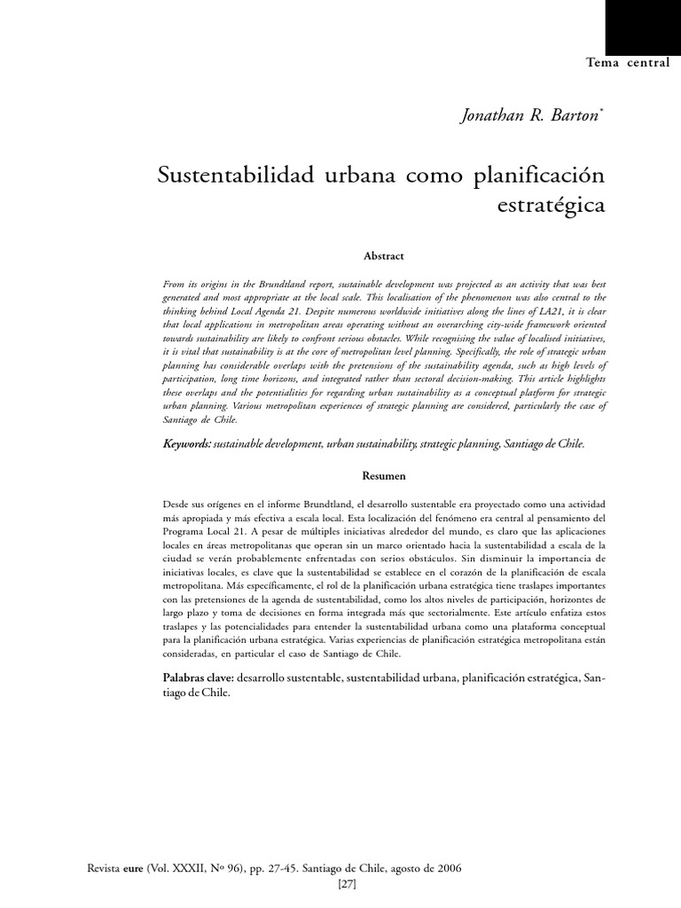 Urban Sustainability in Strategic Planning | PDF