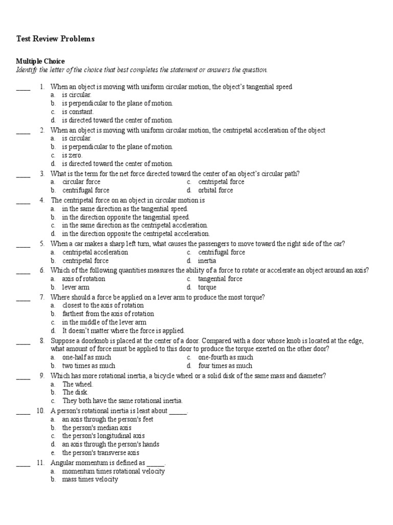 Circular Motion and Torque Review | PDF | Rotation Around A Fixed Axis ...