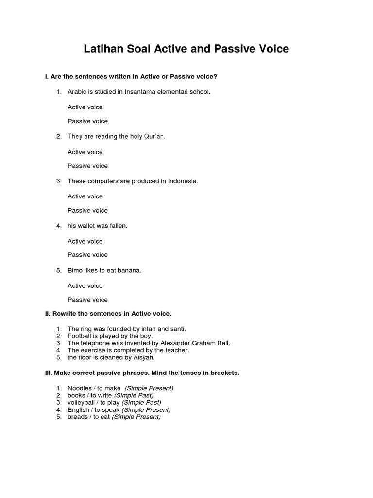 Latihan Soal Active And Passive Voice Dalam Bahasa Inggris Dan Jawabannya